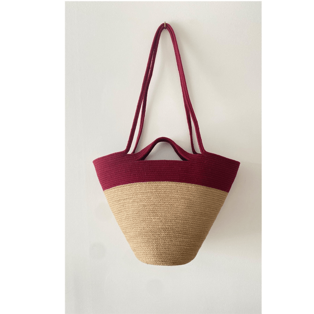 Panier cabas bicolore en corde naturelle 