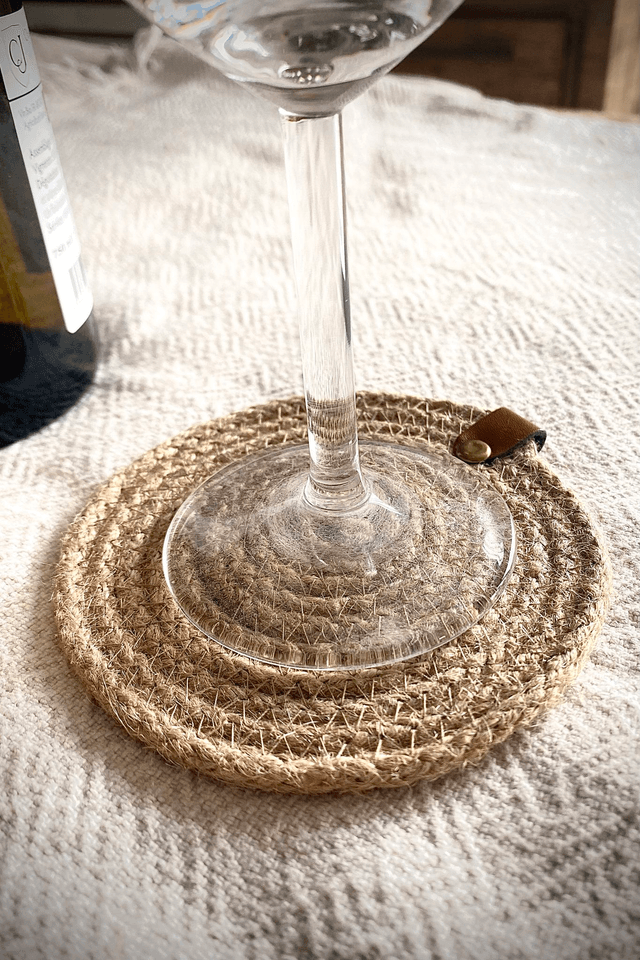 Dessous de verre  en jute tressée et leur rangement  