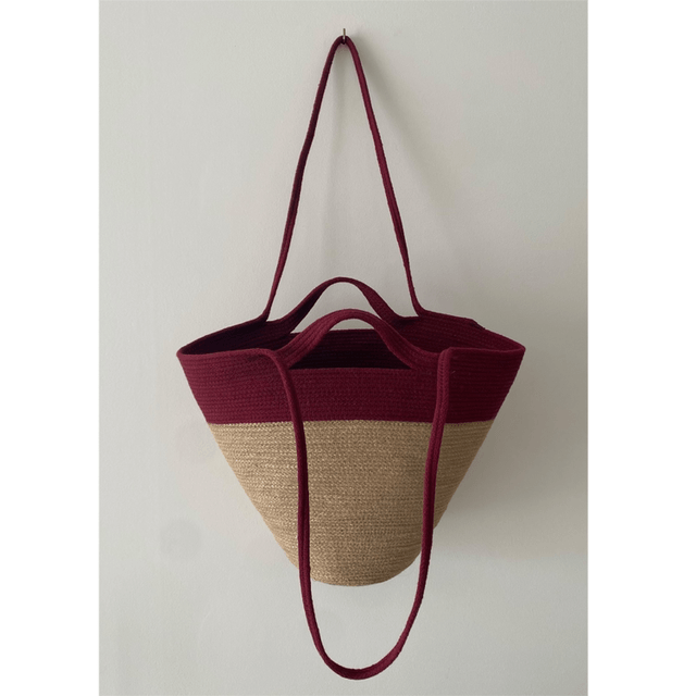 Panier cabas bicolore en corde naturelle 