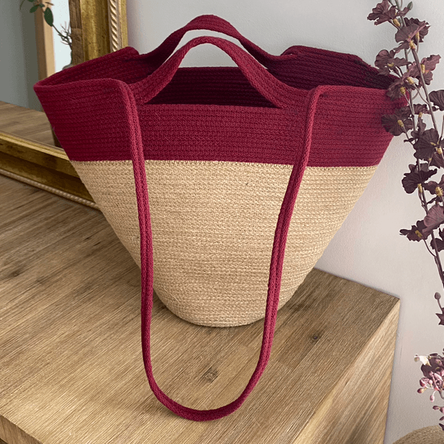 Panier cabas bicolore en corde naturelle 